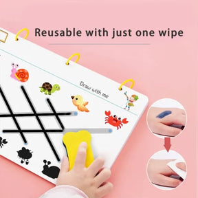 Reusable Magical Tracing Workbook with Pen and Eraser Set (64 Pages)